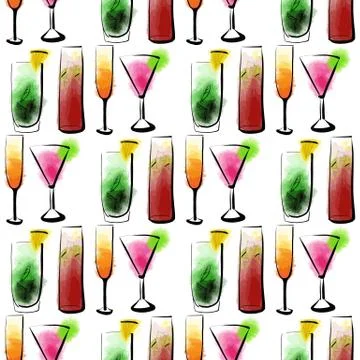 Vector seamless pattern abstract cocktail illustration pink color on white Stock Illustration