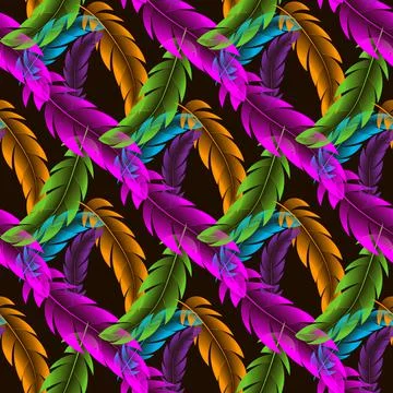 Vector Seamless pattern with abstract colorful feathers Stock Illustration