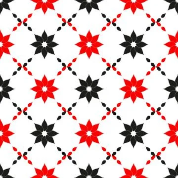 Vector seamless pattern. Abstract design with red and black flowers. Simple f Illustrazione stock