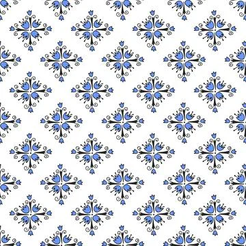 Vector seamless pattern with abstract flower rhombus on white background Stock Illustration