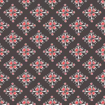 Vector seamless pattern with abstract flower rhombus on brown background Stock Illustration