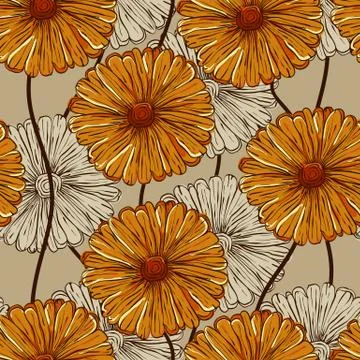 Vector seamless pattern with abstract flowers Stock Illustration
