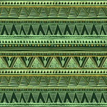 Vector seamless pattern with abstract folk ornaments. Ethnic seamless green Stock Illustration