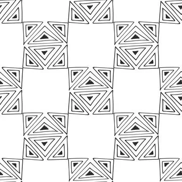 Vector seamless pattern with abstract hand drawn square and triangle on white Stock Illustration