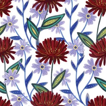 Vector seamless pattern with abstract hand drawn romantic floral elements for Stock Illustration