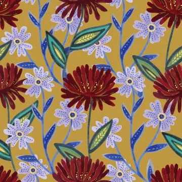 Vector seamless pattern with abstract hand drawn romantic floral elements for Stock Illustration