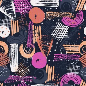 Vector seamless pattern with abstract shapes and scribbles. Creative textures Stock Illustration