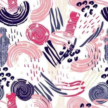 Vector seamless pattern with abstract shapes and scribbles. Creative textures Stock Illustration