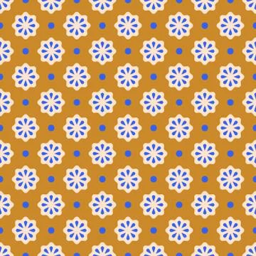 Vector seamless pattern. Abstract simple flower design.Blue and beige elements 스톡 일러스트