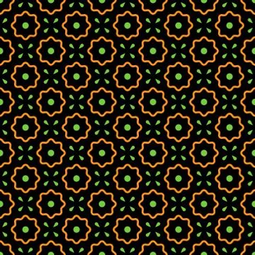 Vector seamless pattern. Abstract simple flower design. Orange and green Stock Illustration