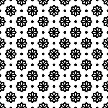 Vector seamless pattern. Abstract simple flower design. Black elements on a 스톡 일러스트