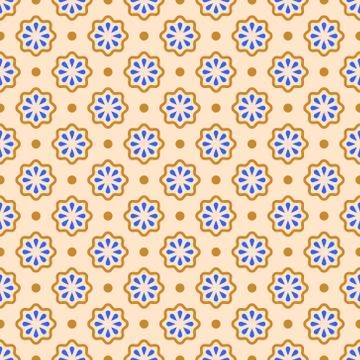 Vector seamless pattern. Abstract simple flower design. Blue and brown elements イラスト素材