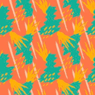 Vector Seamless pattern. Abstract spots and stylized plants, bright colors. Hand Stock Illustration