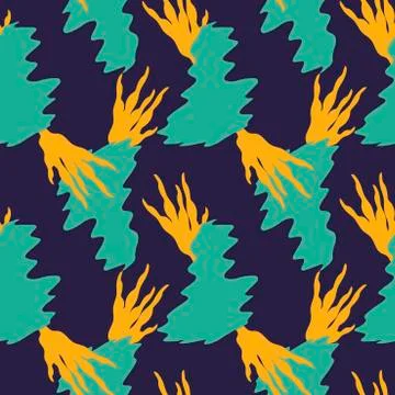 Vector Seamless pattern. Abstract spots and stylized plants, bright colors. Hand Stock Illustration