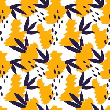 Vector Seamless pattern. Abstract spots and stylized plants, bright colors. H Stock Illustration