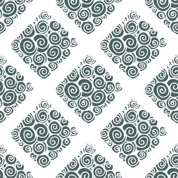 Vector seamless pattern with abstract square, swirl on white bakground Illustrazione stock
