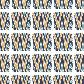 Vector seamless pattern with abstract square, swirl on white bakground Stock Illustration