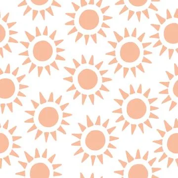 Vector seamless pattern with abstract sun on white background Stock Illustration