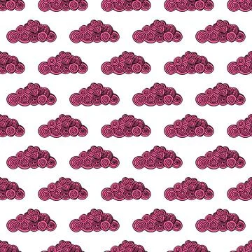 Vector seamless pattern with abstract swirl pink clouds on white background.  イラスト素材