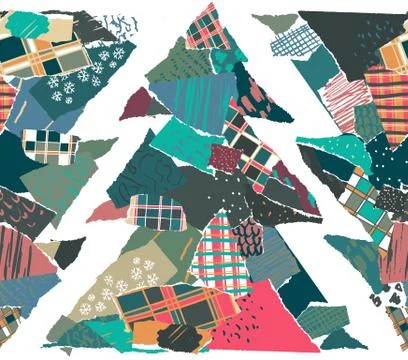 Vector seamless pattern with abstract tear paper Christmas trees Illustrazione stock