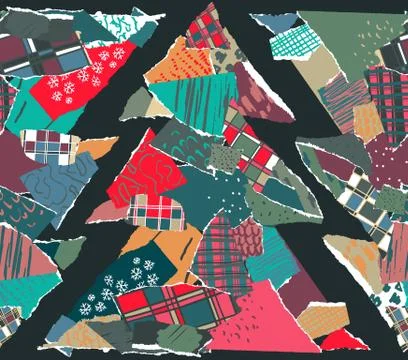 Vector seamless pattern with abstract tear paper Christmas trees Stock Illustration