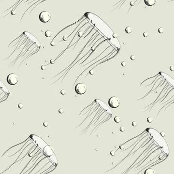 Vector seamless pattern. Abstract undersea design. Ocean jellyfishes (medusa) Illustrazione stock
