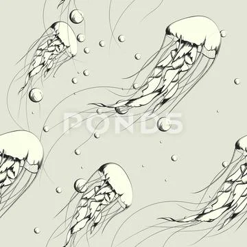 Vector seamless pattern. Abstract undersea design. Ocean jellyfishes (medusa) Stock Illustration