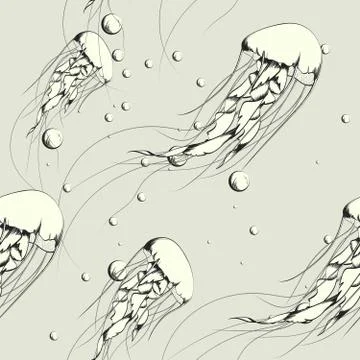 Vector seamless pattern. Abstract undersea design. Ocean jellyfishes (medusa) Stock Illustration