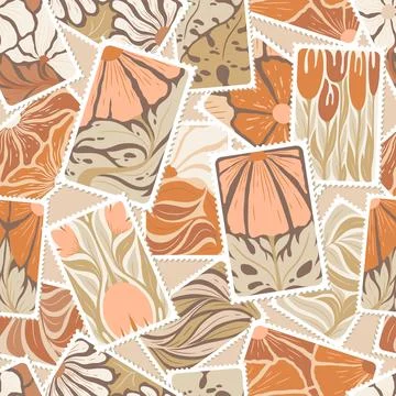 Vector seamless pattern with abstract vintage flowers, leaves and branches .. Stock Illustration