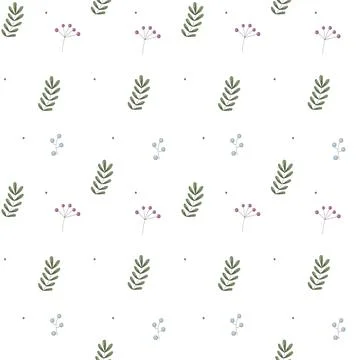 Vector seamless pattern of acacia leaves and multicolored berries Stock Illustration