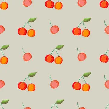 Vector seamless pattern acerola berry, Barbados cherry. Natural food, vegetar 스톡 일러스트