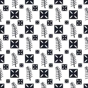 Vector seamless pattern with adinkra symbols. Ritual screen printing of Afric 스톡 일러스트