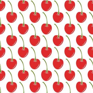 Vector Seamless Pattern with Adorable Cherry on White Background. Cute Cherries Illustrazione stock