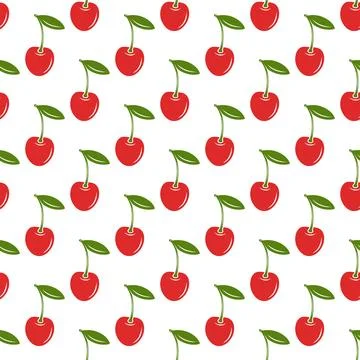 Vector Seamless Pattern with Adorable Cherry on White Background. Cute Cherries Illustrazione stock