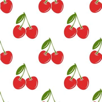Vector Seamless Pattern with Adorable Cherry on White Background. Cute Cherries Illustrazione stock