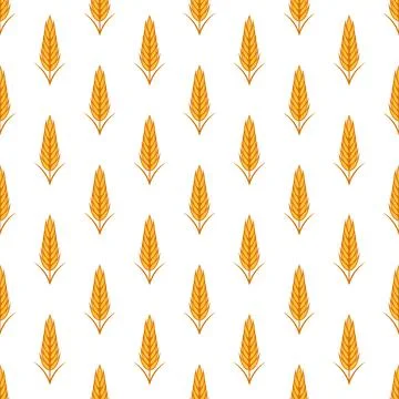 Vector Seamless Pattern with Agriculture Wheat and Cereal Ears on White Stock-Illustration