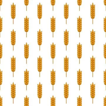 Vector Seamless Pattern with Agriculture Wheat and Cereal Ears on White Stock-Illustration