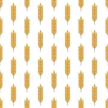 Vector Seamless Pattern with Agriculture Wheat and Cereal Ears on White Bac.. Stock Illustration