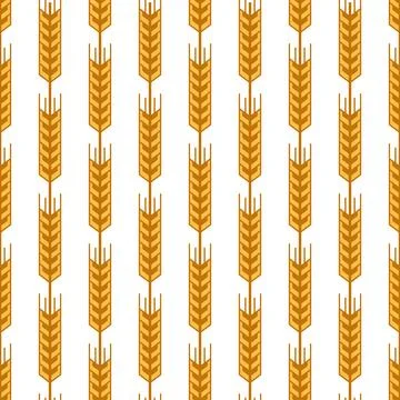 Vector Seamless Pattern with Agriculture Wheat and Cereal Ears on White Bac.. Stock Illustration
