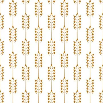Vector Seamless Pattern with Agriculture Wheat and Cereal Ears on White Bac.. Illustrazione stock