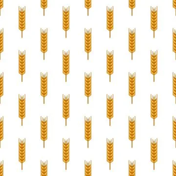 Vector Seamless Pattern with Agriculture Wheat and Cereal Ears on White Stock Illustration