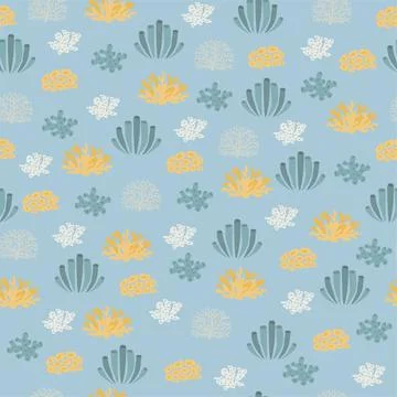 Vector seamless pattern with algae, corals.Underwater cartoon creatures.Marine 库存插图