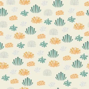 Vector seamless pattern with algae, corals.Underwater cartoon creatures.Marine 库存插图