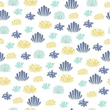 Vector seamless pattern with algae, corals.Underwater cartoon creatures.Marine Stockillustratie