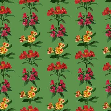 Vector seamless pattern with alstroemeria flowers. Floral background, wallpaper. Illustrazione stock
