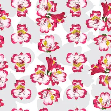 Vector seamless pattern with alstroemeria flowers. Floral background, wallpaper. Illustrazione stock