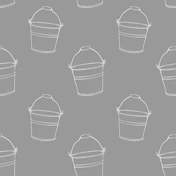 Vector seamless pattern of aluminum metal buckets with handle. Background and Illustration