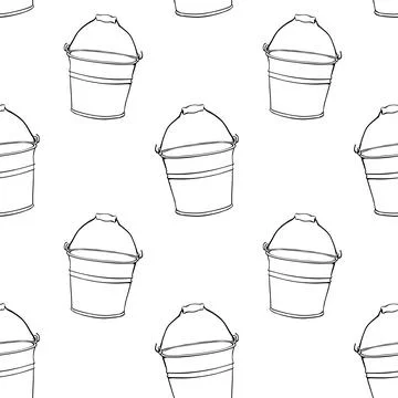 Vector seamless pattern of aluminum metal buckets with handle. Background and イラスト素材