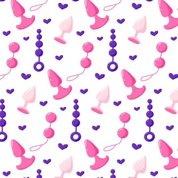 Vector seamless pattern with anal beads and plug. Stock Illustration