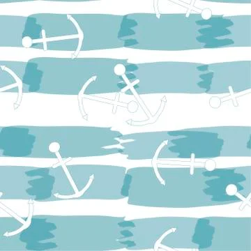 Vector seamless pattern with anchors and blue paint smears. Marine backdrop Stock Illustration
